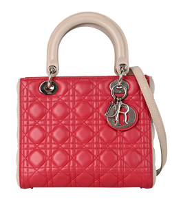 Medium Lady Dior, Leather, Pink/Grey, 15BO0163, 3*